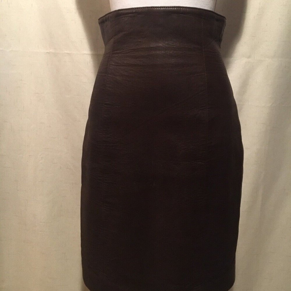 Vintage Tannery West Brown Leather Skirt High Waisted Pencil Skirt~~Size 0/2